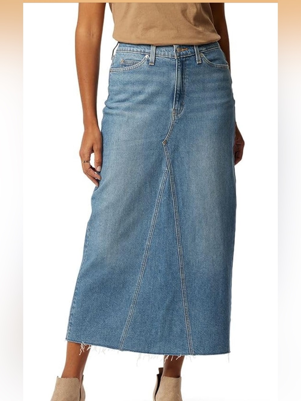 Light Blue Denim Midi Skirt - High-Rise A-Line